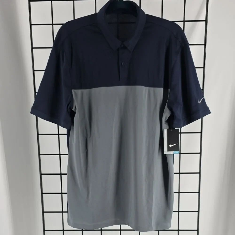 Nike Golf Men's Two-Tone Polo Shirt - Dark Blue and Gray Dri-Fit SIZE M NEW